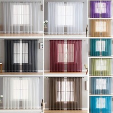 Pair of  Voile Net Panels SLOT TOP  Curtains + Free Tie Backs