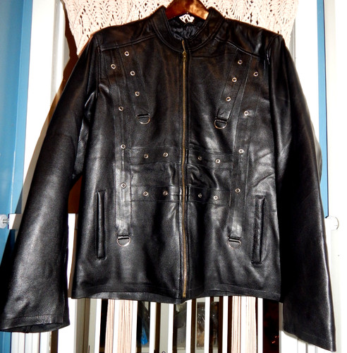 Leather moto jacket - leather,