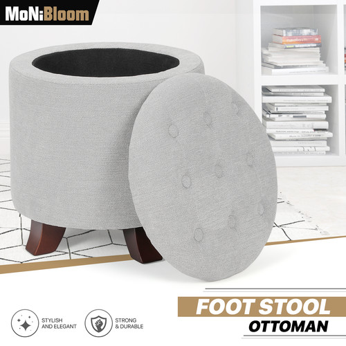 Gray tufted round storage - 17",