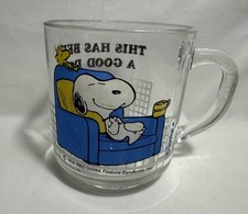 Vintage Snoopy Glass Mug 'This Has Been A Good Day!' Woodstock RARE