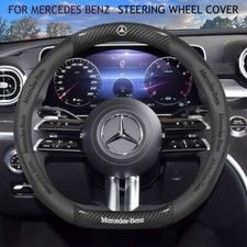 15" PU Leather+Carbon Fibre Steering Wheel Cover For Mercedes Benz CLA CLC CLS