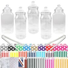 Plastic Sweet Jar Kit 5 Jars 2 Tongs 50 Bags Candy Buffet  Party Wedding Storage