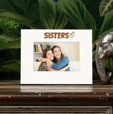 White Engraved Sisters Picture Photo Frame Heart Gift Landscape FW901