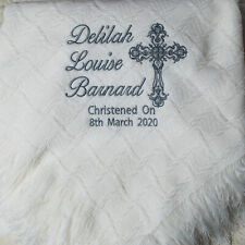 Personalised Christening Baptism Shawl Embroidered Name Date Christening Cross