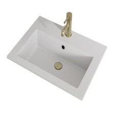 610 x 460mm Bathroom Recessed Basin Sink Modern 1 Tap Hole White Stone Resin