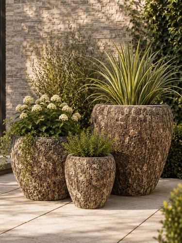 Rust textured planter trio - rust, set