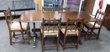 Ercol Wooden Dining Table Set with 6 Chairs Upholstered Seats - #9012