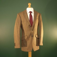 T.M.Lewin Blazer Men's 38R Brown Lovat Scottish Wool Herringbone Tweed Jacket