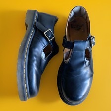 Dr Martens Polley Mary Jane Black Smooth Leather Buckle Shoes Size Uk 7 Eu 41