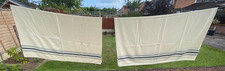 2 VINTAGE LAIDLAWS SCOTLAND ALL WOOL DOUBLE BLANKETS CREAM & NAVY BLUE STRIPES