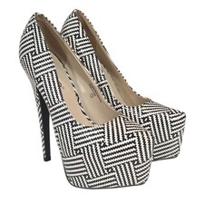 Bumper Stiletto Platform High Heels Chevron Pointed Toe Black White Womens 7.5
