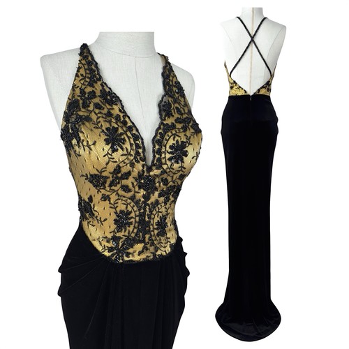 Vintage black velvet beaded - black,