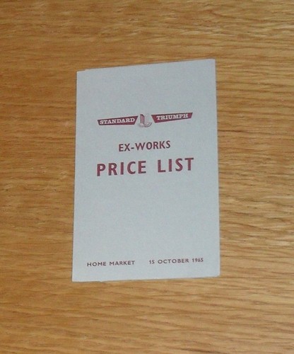 Triumph range price - list, 1965