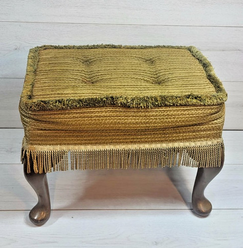 Vintage green woven footstool - green,