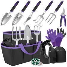 BLOSTM Gardening Tools Set Hand Fork Weeder Shovel Trowel Bag Purple 11 Piece