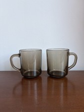 2 Vintage Arcoroc France Retro Smoked Glass Coffee Mugs Coffee Tea Cups 70s 80s