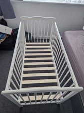 MCC Babyies,  Wooden Baby Cot with Mattress Colour White, Very Good Condition