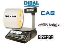 SCALE LABELS 58x60mm - CAS Dibal, Avery Bizerba, Berkel- 8/ 16/ 24/ 44 Rolls 800