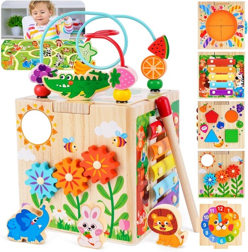 Wooden activity cube - wooden,