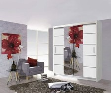 Oslo Modern White Mirror sliding door wardrobe with LED