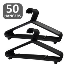 50 x Adult Black Coat Hangers Hanger Coathanger Strong Plastic Clothes Trousers