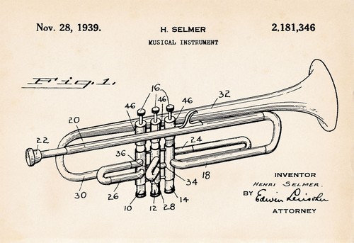 1939 selmer trumpet drawing - trumpet,
