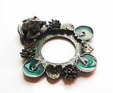 Frog Tea Light Holder Handmade Artisan Pewter Green Candle Candlestick Stand