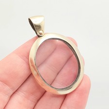 Antique Solid Silver Gold Vermeil Locket Pendant Double Sided Large Big Oval
