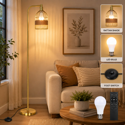 Gold floor lamp rattan - floor, lamp,