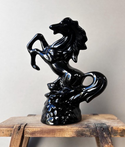 Vintage black ceramic horse - ceramic,