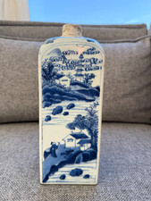 A Chinese Blue and White Square Section Landscape and Prunus Vase, Kangxi Period