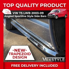 FOR VW T5 TRANSPORTER LWB SPORTLINE STYLE ANGLED TRAPEZOID POLISHED SIDE BARS