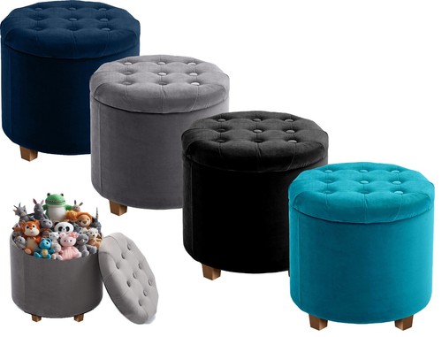 Ottoman storage round - ottoman, velvet