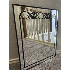 Vintage Painted Framed Mirror White Flowers Black Fern