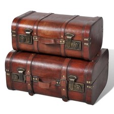 2x Wooden Treasure Chest Vintage Brown Storage Box Ottomans Trunk Bench vidaXL