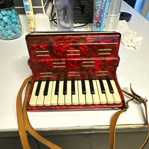 Red small piano accordion - red,