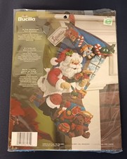 Bucilla Plaid Felt Santa Christmas Stocking Kit Opened, Embellishment Pkg Sealed