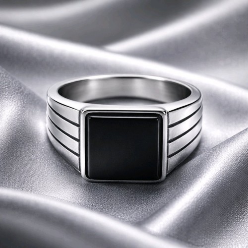 Black onyx signet ring - black,