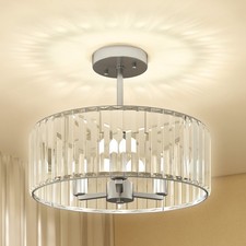 HOMCOM Semi Flush Mount Modern Crystal Chandelier Ceiling Light, Silver Tone