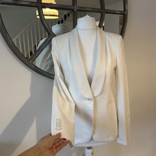 Zara White Blazer Women’s Tux Jacket White Collar Buttons Medium M 10 12