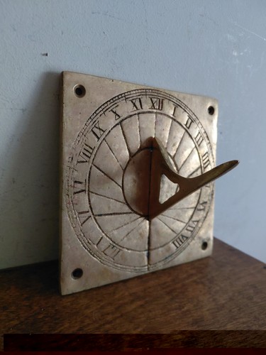 Vintage brass sundial square - brass,