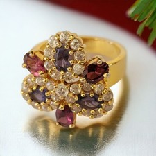 Amethyst Gold Ring, Vintage Size 8.5, Silver Base, Boho Luxury Jewelry