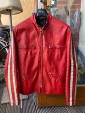 vintage WADDINGTON leather jacket red white stripes S-M 38-40? biker motorcycle