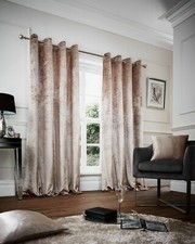 Crushed Velvet Curtains PAIR of Eyelet Ring Top Fully Lined Ready Made Thick