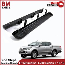 BLACK RUNNING BOARD SIDE STEPS RAILS FOR MITSUBISHI L200 TRITON SERIES 5 15-19