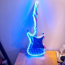 Neon Guitar Clock USA Stars