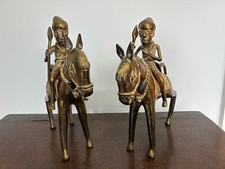 Pair of African brass Benin-style warriors on horseback, each around 20cm high