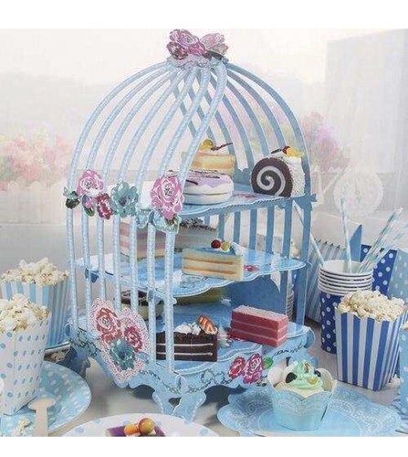 Blue cupcake stand birdcage - cupcake,