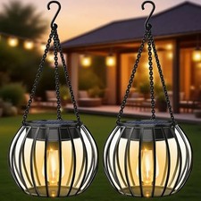 2xSolarPowered LED Hanging Lantern Lights Waterproof Outdoor Garden Lawn Lamp uk