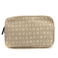 BVLGARI Logo Mania Canvas Cosmetic Pouch Bag Beige/3BK0510